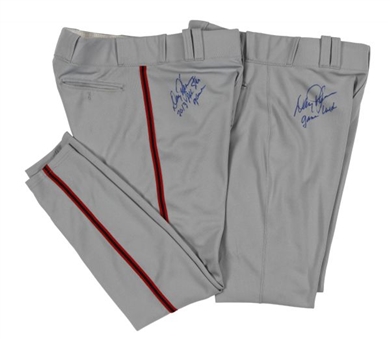 2 Pairs of Davey Johnson Game Worn and Signed Road Pants Including 2013 All-Star Game